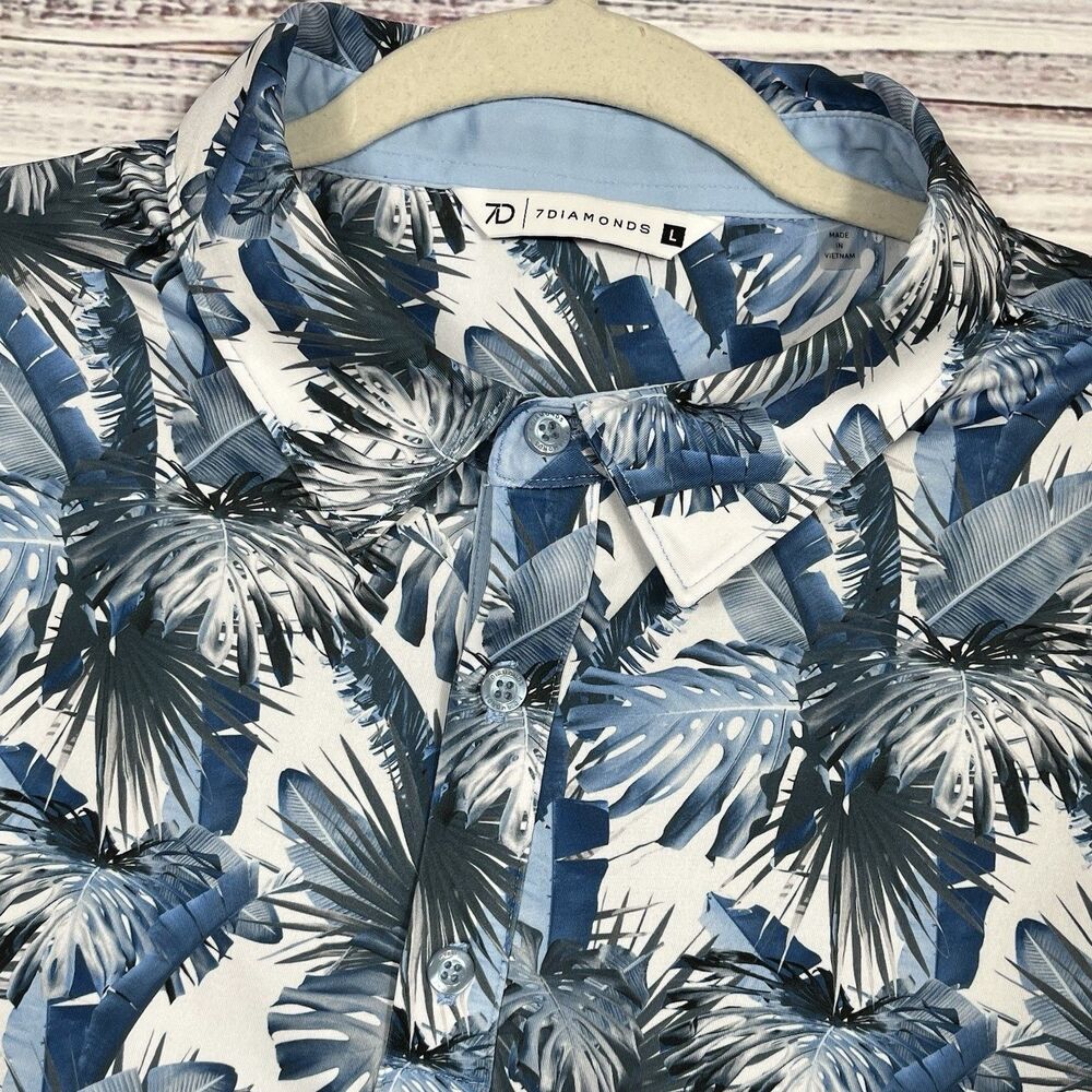 7 Diamonds Polo Shirt Men L Somers 4 Way Stretch Floral Hawaiian Performance